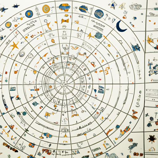 מפה שמימית וינטג' המציגה את כל שתים עשרה מערכות הכוכבים של גלגל המזלות.