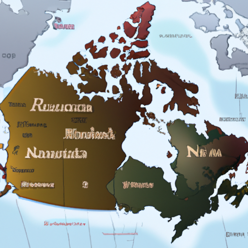 תמונה המציגה מפה של קנדה המדגישה מחוזות וטריטוריות שונות.